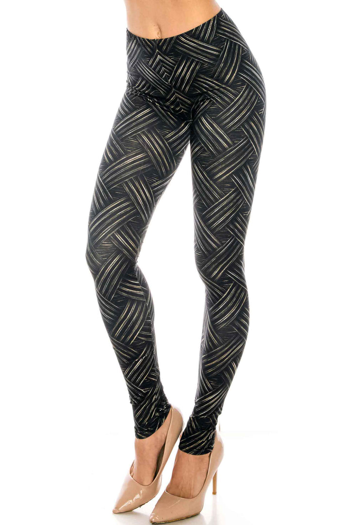 Creamy Soft Bronzed Banded Crisscross Leggings - USA Fashion