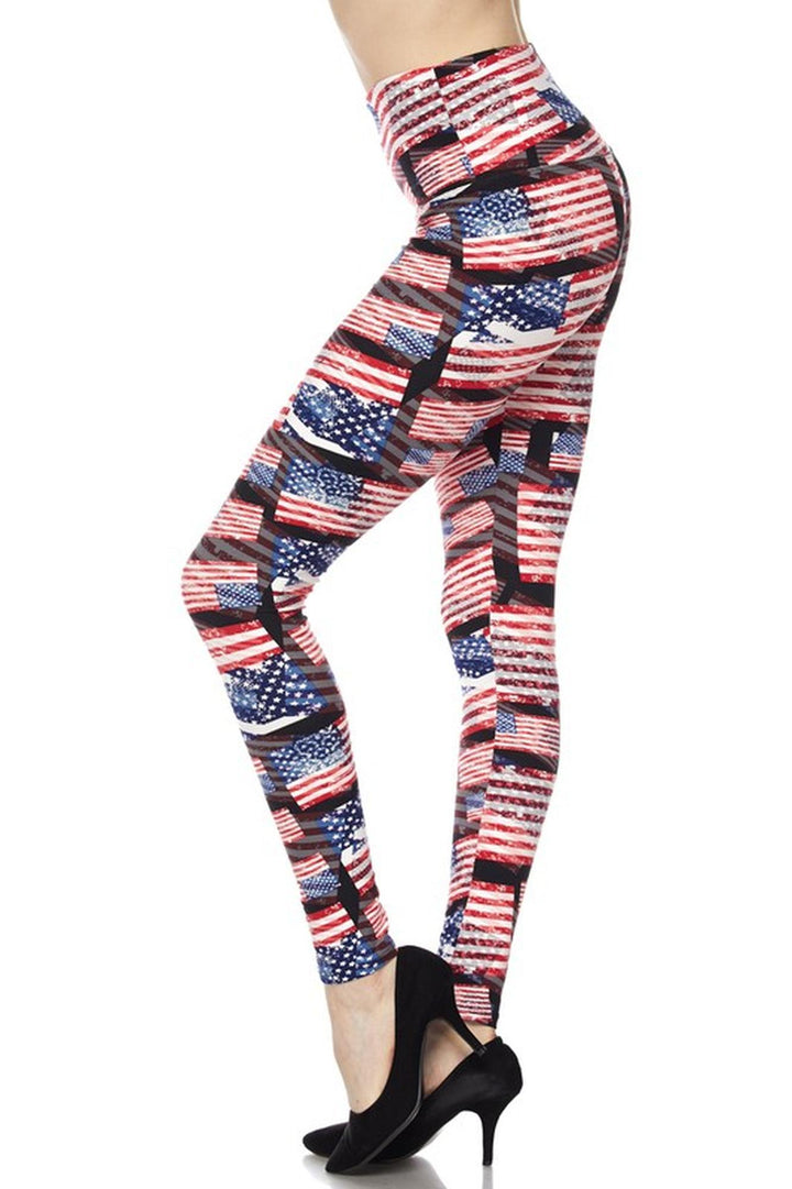 Buttery Smooth High Waisted 3D Hologram USA Flag Leggings