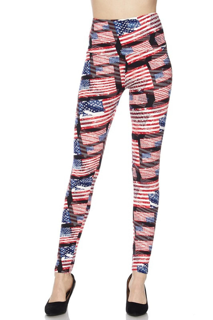 Buttery Smooth High Waisted 3D Hologram USA Flag Leggings