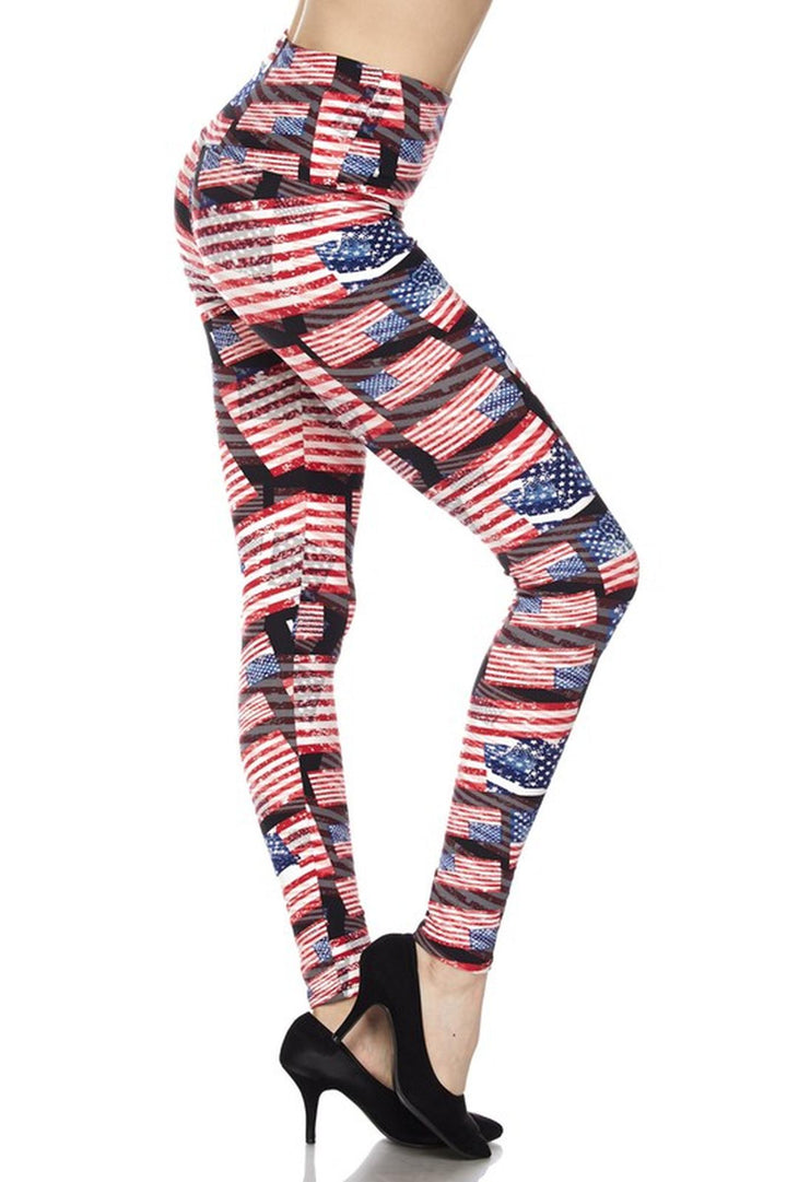 Buttery Smooth High Waisted 3D Hologram USA Flag Leggings