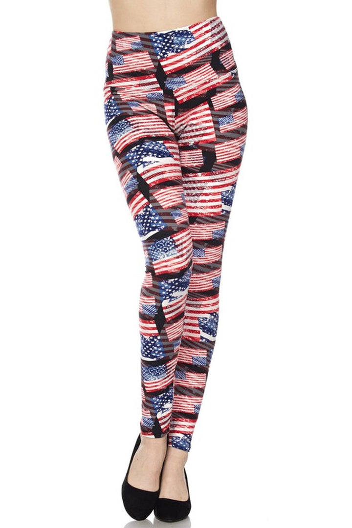 Buttery Smooth High Waisted 3D Hologram USA Flag Leggings