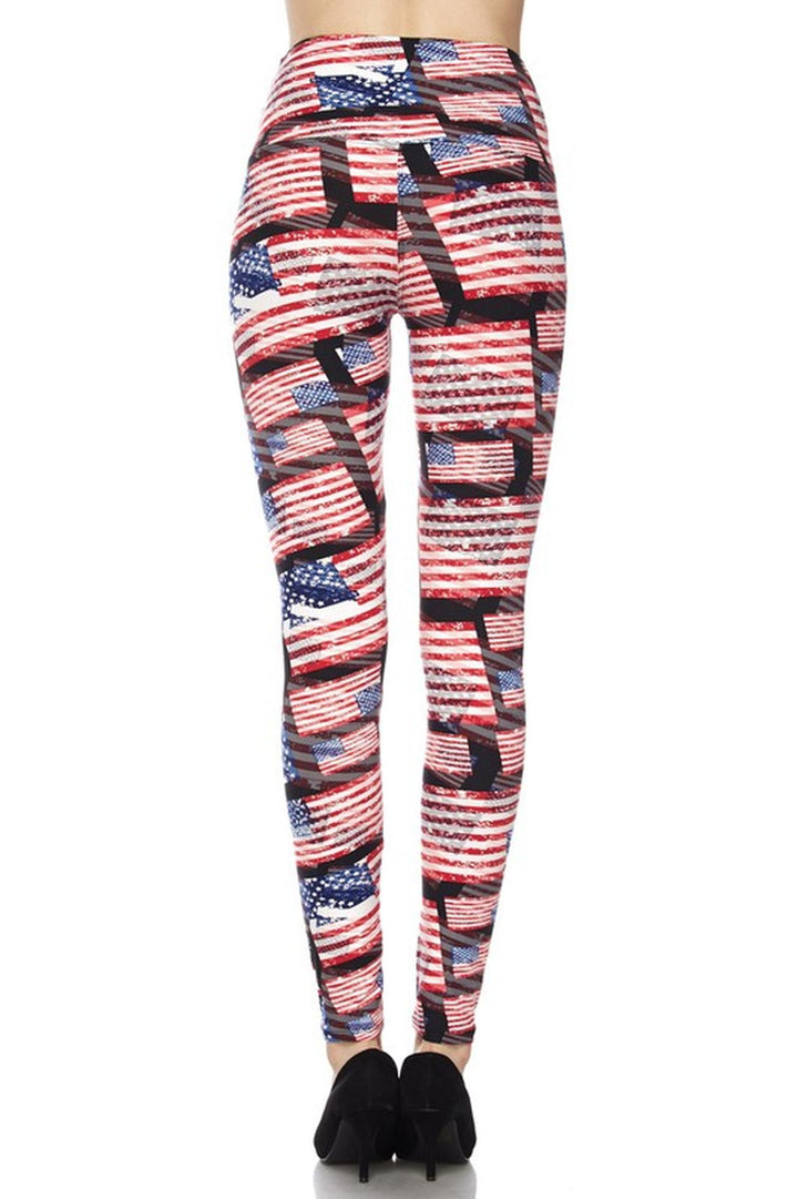 Buttery Smooth High Waisted 3D Hologram USA Flag Leggings