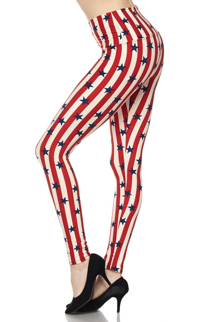 Buttery Smooth High Waist Vertical Stripes USA Flag Leggings