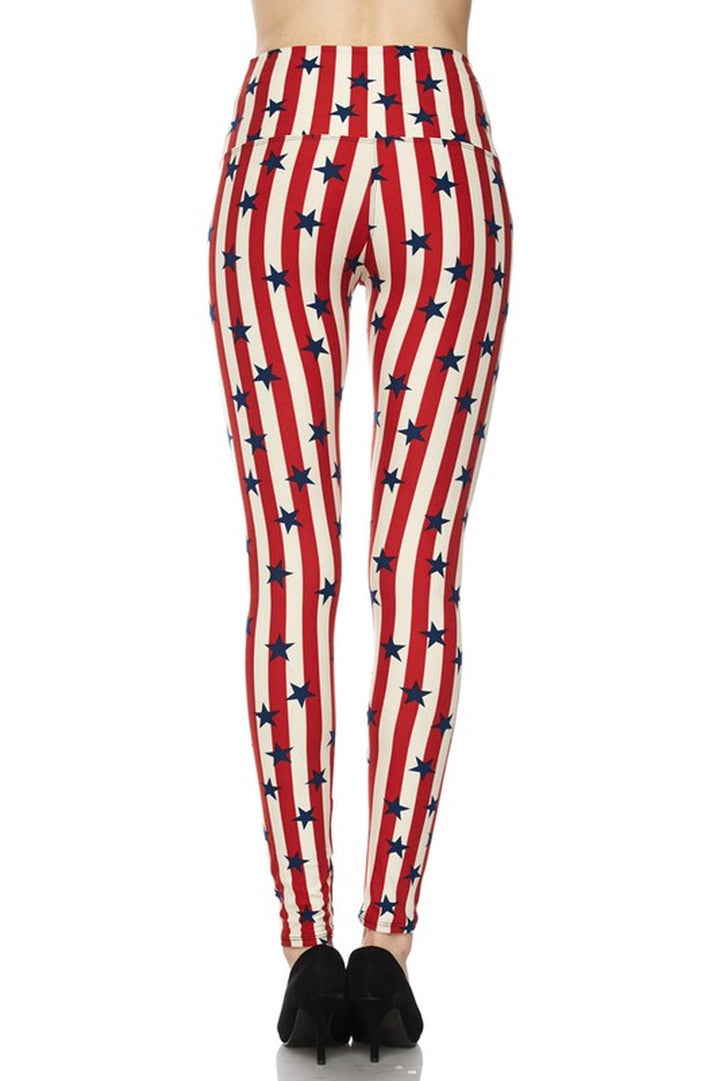 Buttery Smooth High Waist Vertical Stripes USA Flag Leggings