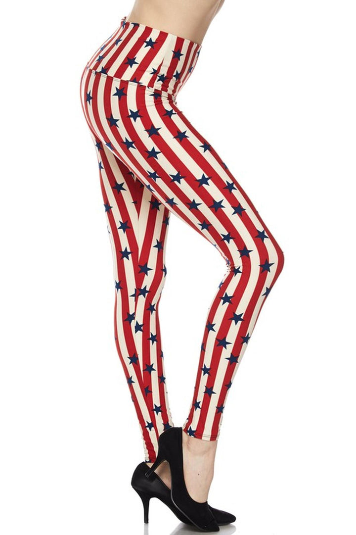 Buttery Smooth High Waist Vertical Stripes USA Flag Leggings