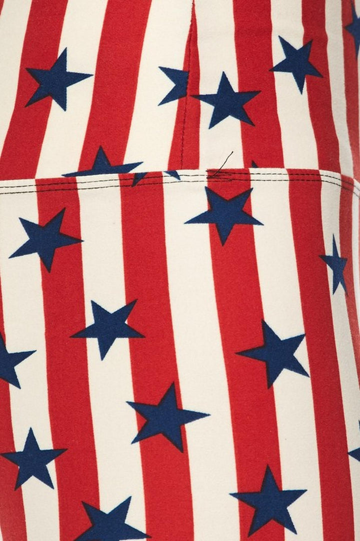 Buttery Smooth High Waist Vertical Stripes USA Flag Leggings