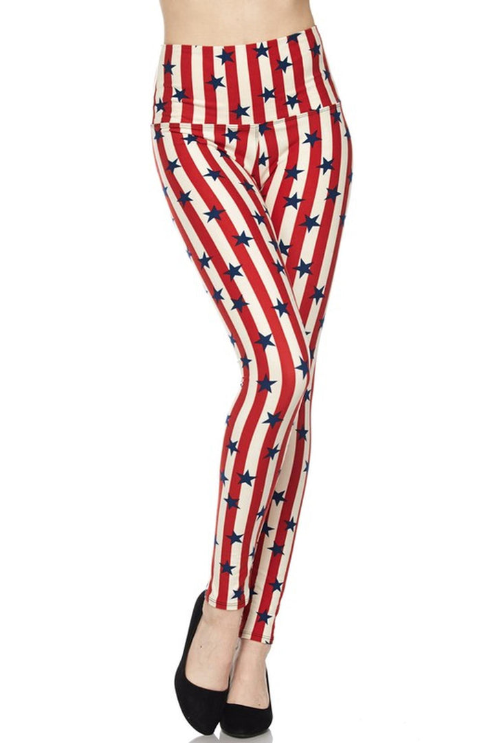 Buttery Smooth High Waist Vertical Stripes USA Flag Leggings
