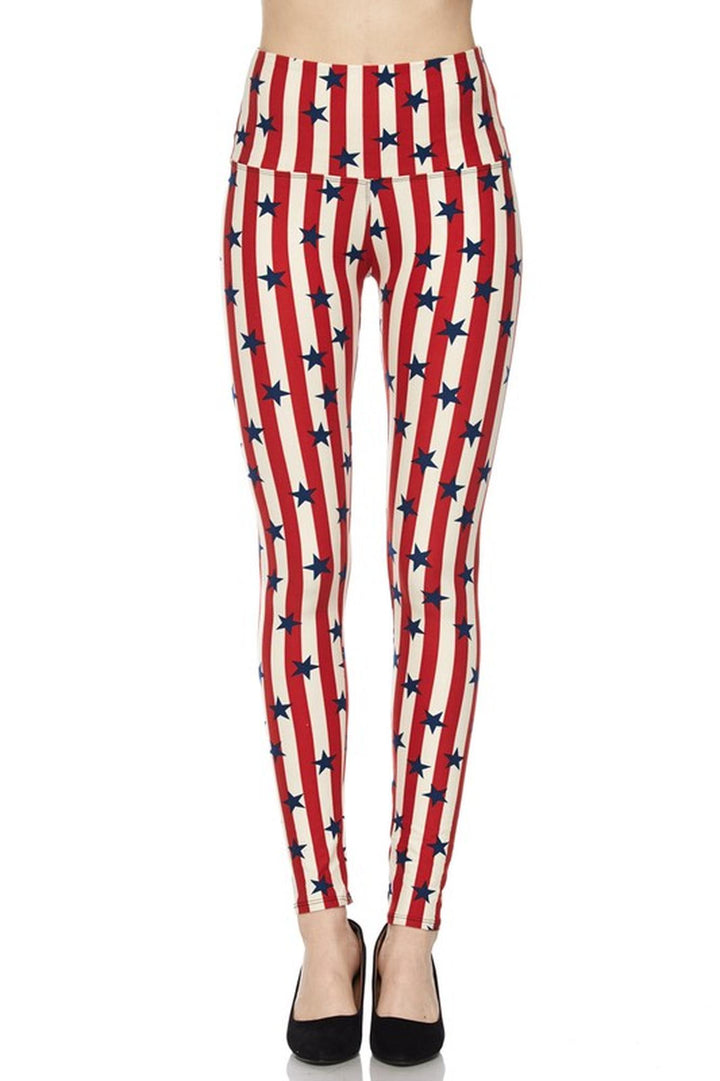 Buttery Smooth High Waist Vertical Stripes USA Flag Leggings