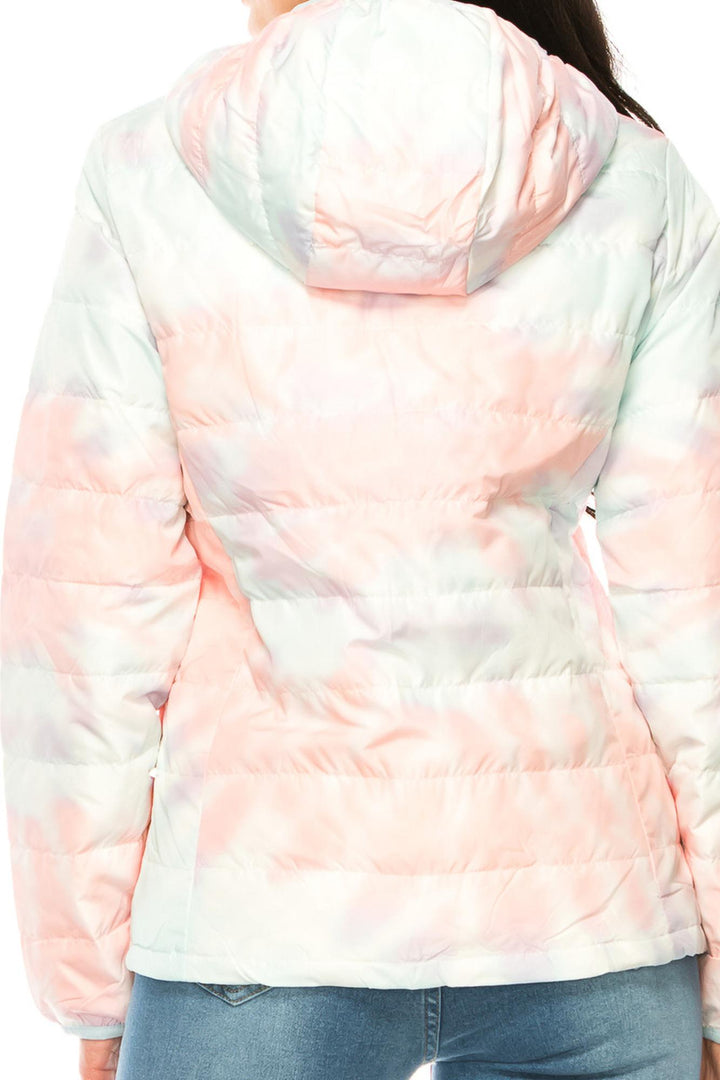 Women's Coral & Teal Swirl Winter Puffer Down Jacket
