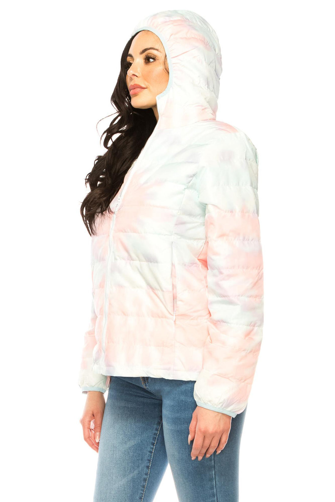 Women's Coral & Teal Swirl Winter Puffer Down Jacket