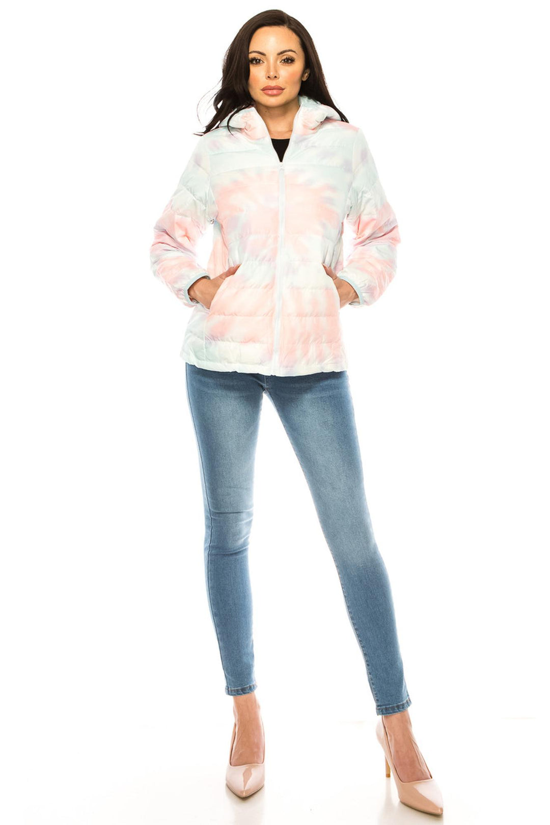 Women's Coral & Teal Swirl Winter Puffer Down Jacket