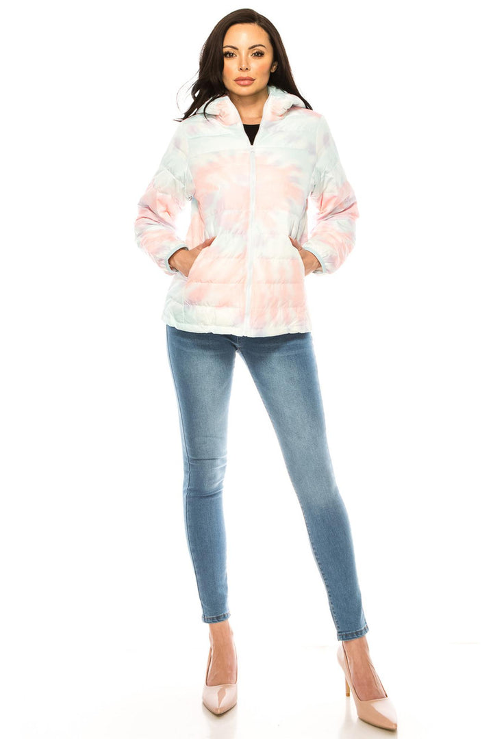 Women's Coral & Teal Swirl Winter Puffer Down Jacket