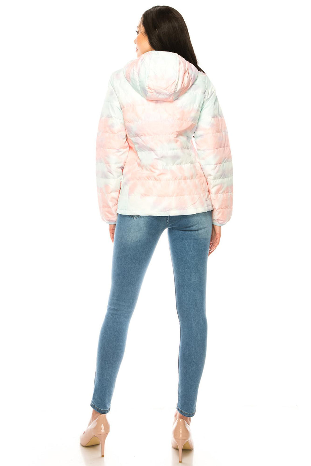 Women's Coral & Teal Swirl Winter Puffer Down Jacket
