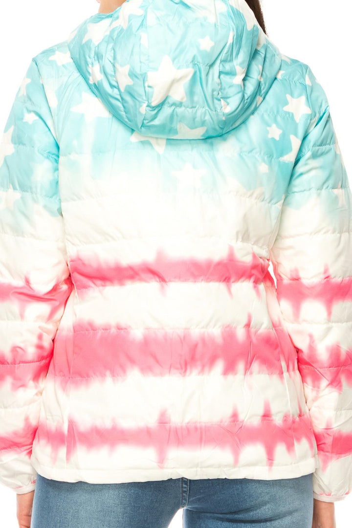 Women's Pink & Blue Star Daub Winter Puffer Down Jacket