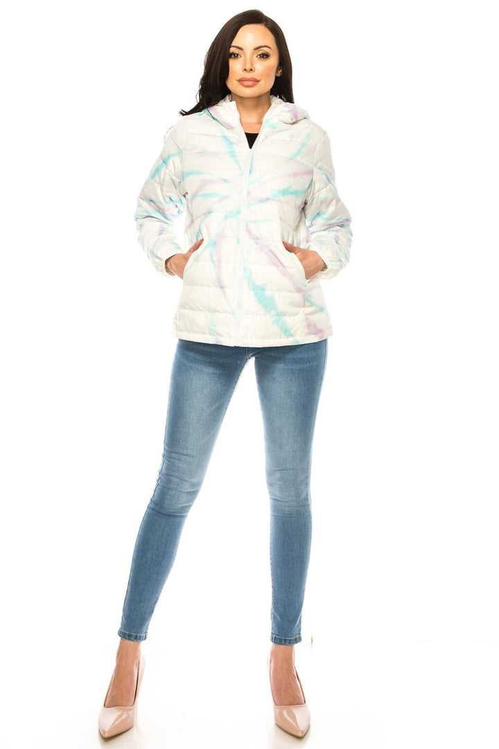 Women's Purple and Teal Swirl Winter Puffer Down Jacket