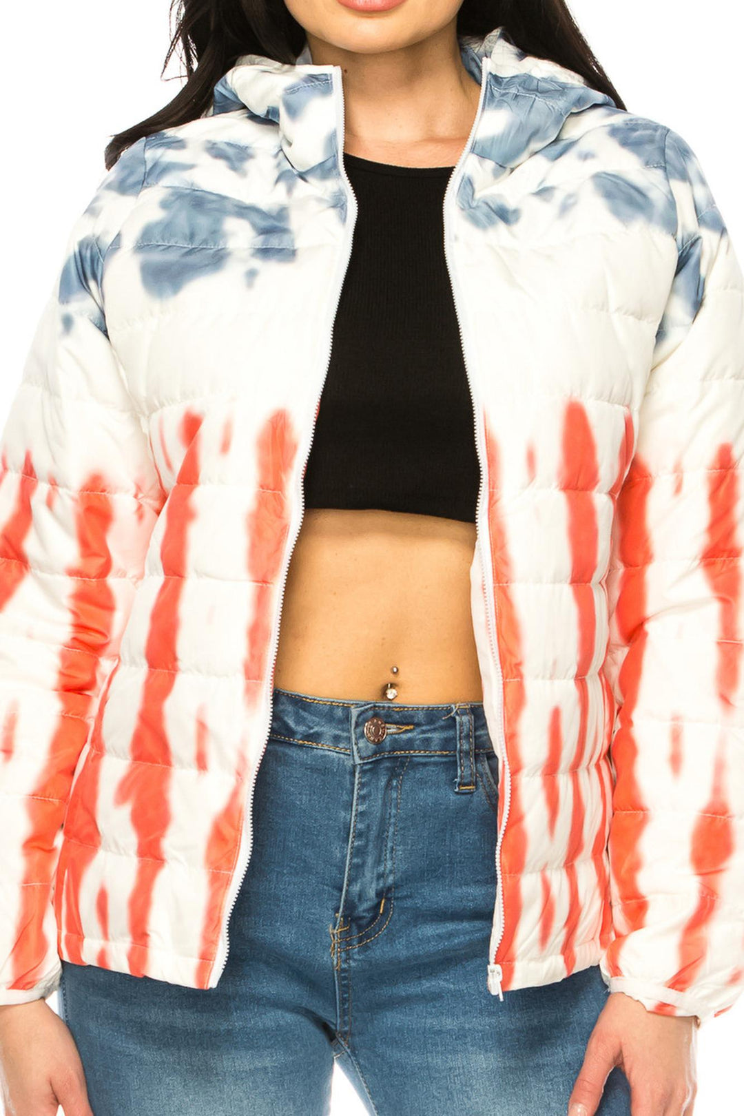Women's Red White & Blue Daub Winter Puffer Down Jacket