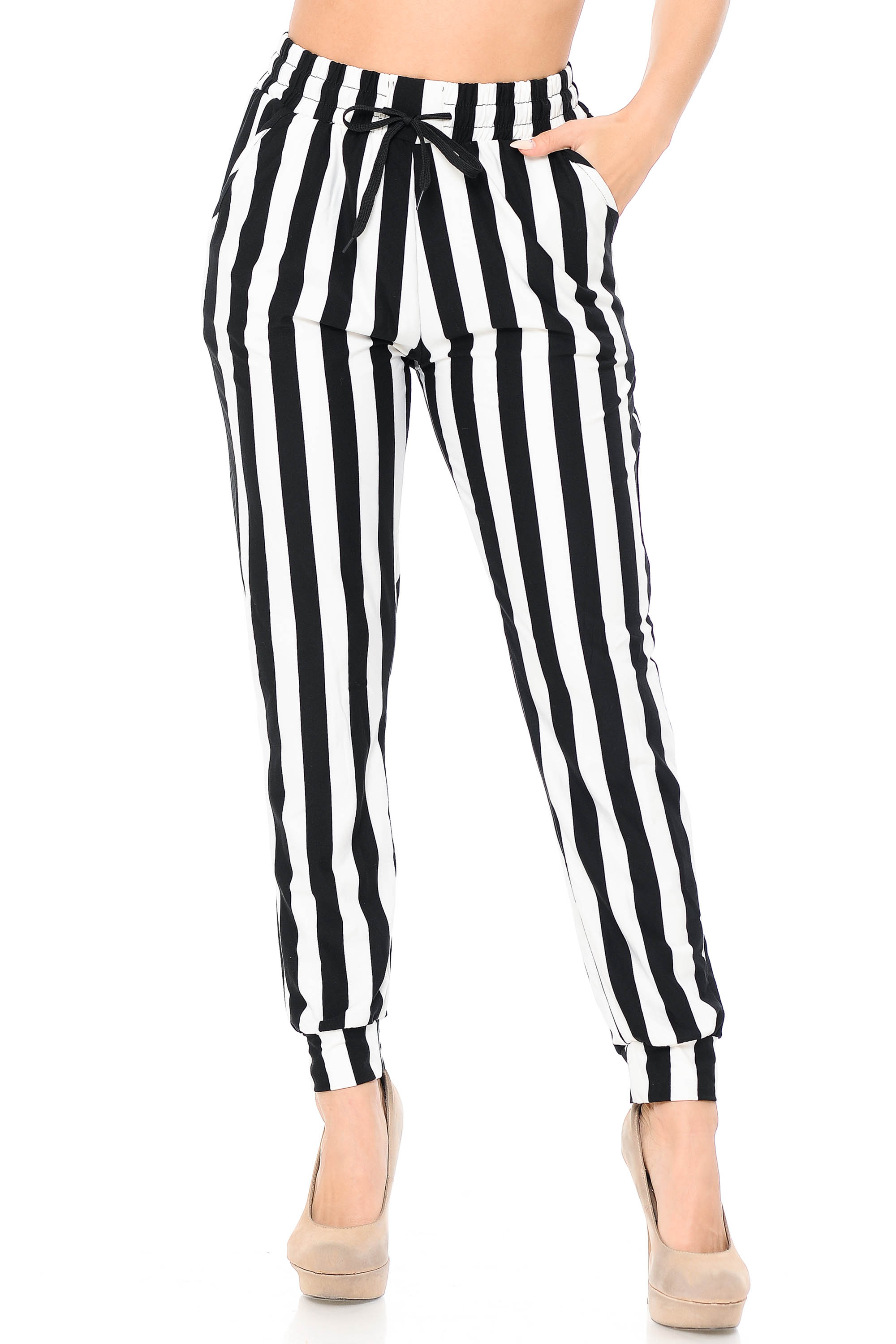 Buttery Soft Black and White Wide Stripe Joggers