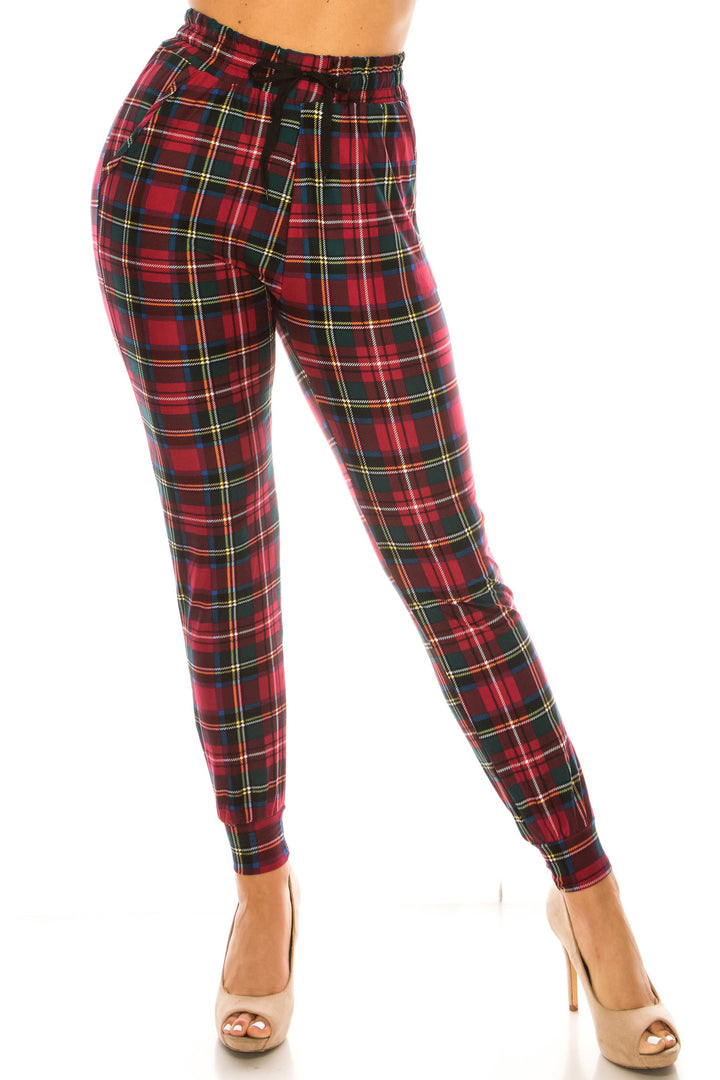 Buttery Soft Modish Burgundy Plaid Joggers