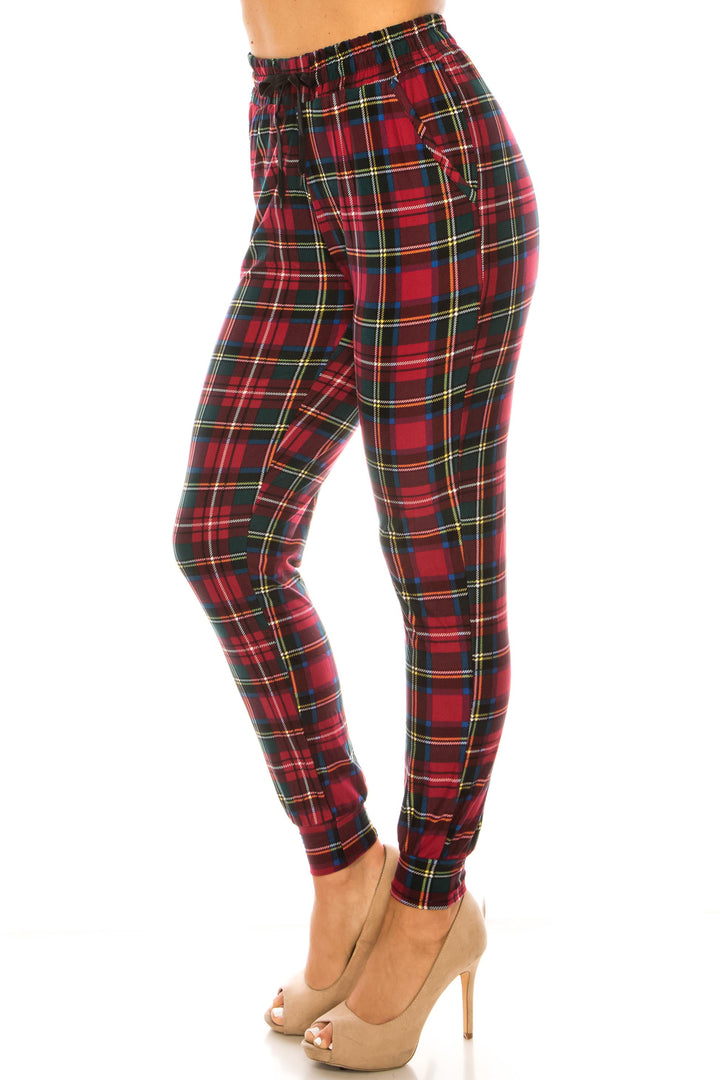 Buttery Soft Modish Burgundy Plaid Joggers