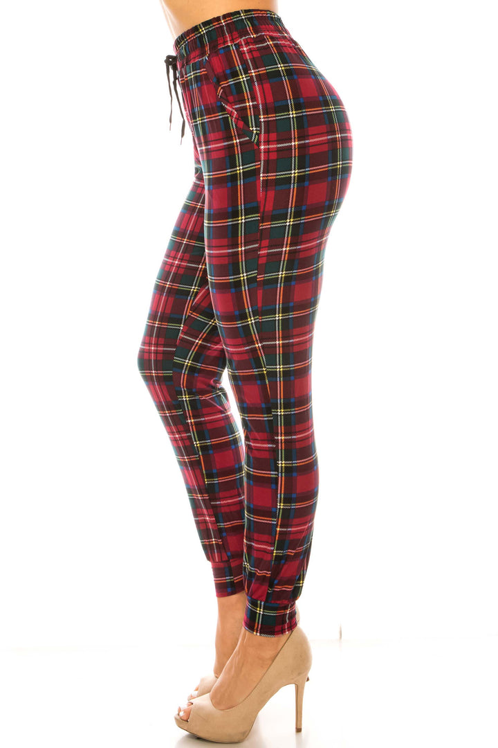Buttery Soft Modish Burgundy Plaid Joggers
