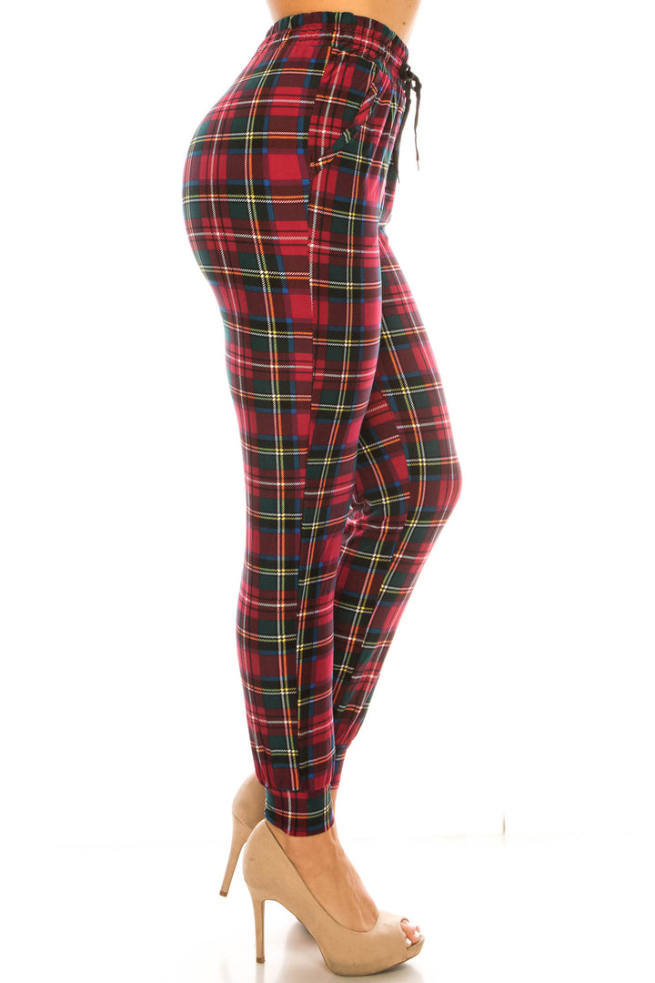 Buttery Soft Modish Burgundy Plaid Joggers