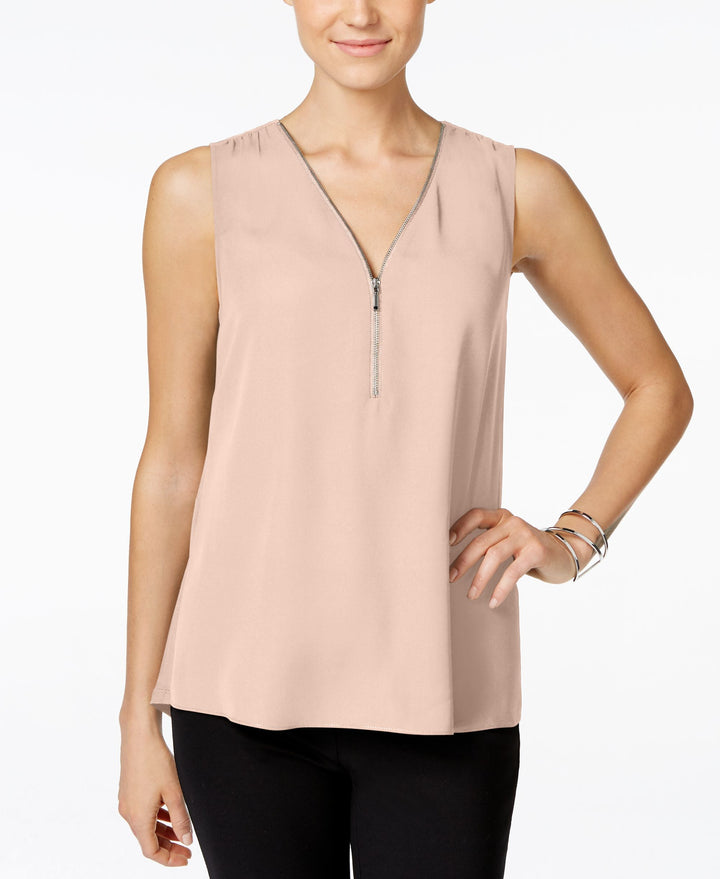 Inc International Concepts Zip-Front Knit-Back Top
