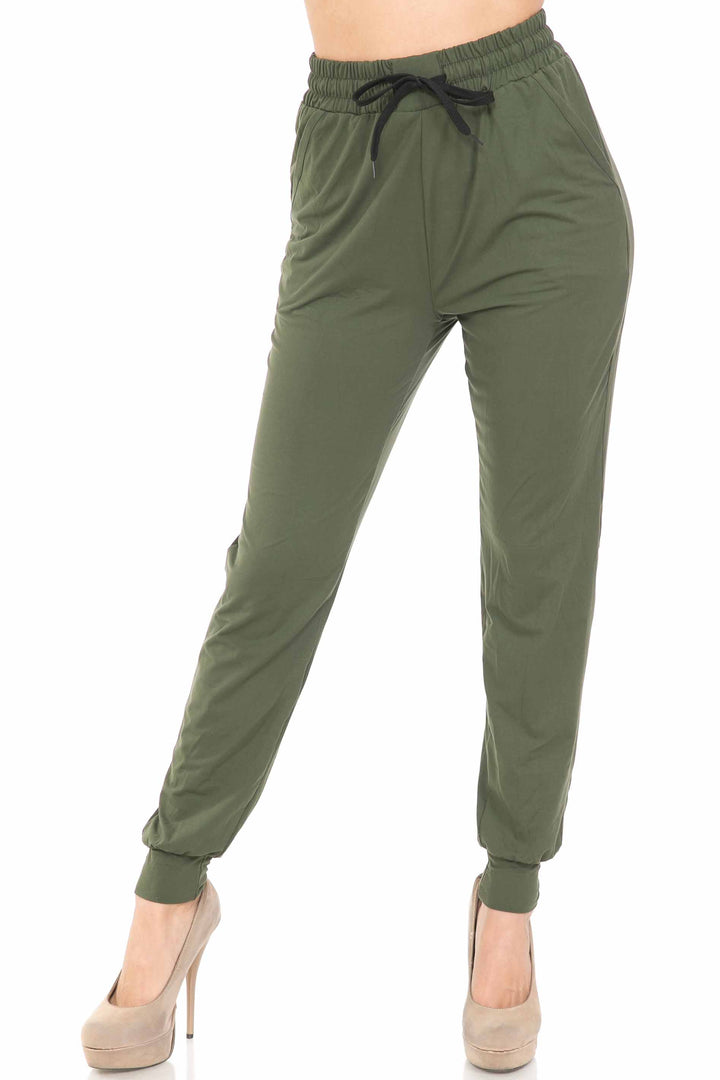 Buttery Soft Solid Basic Olive Joggers - EEVEE