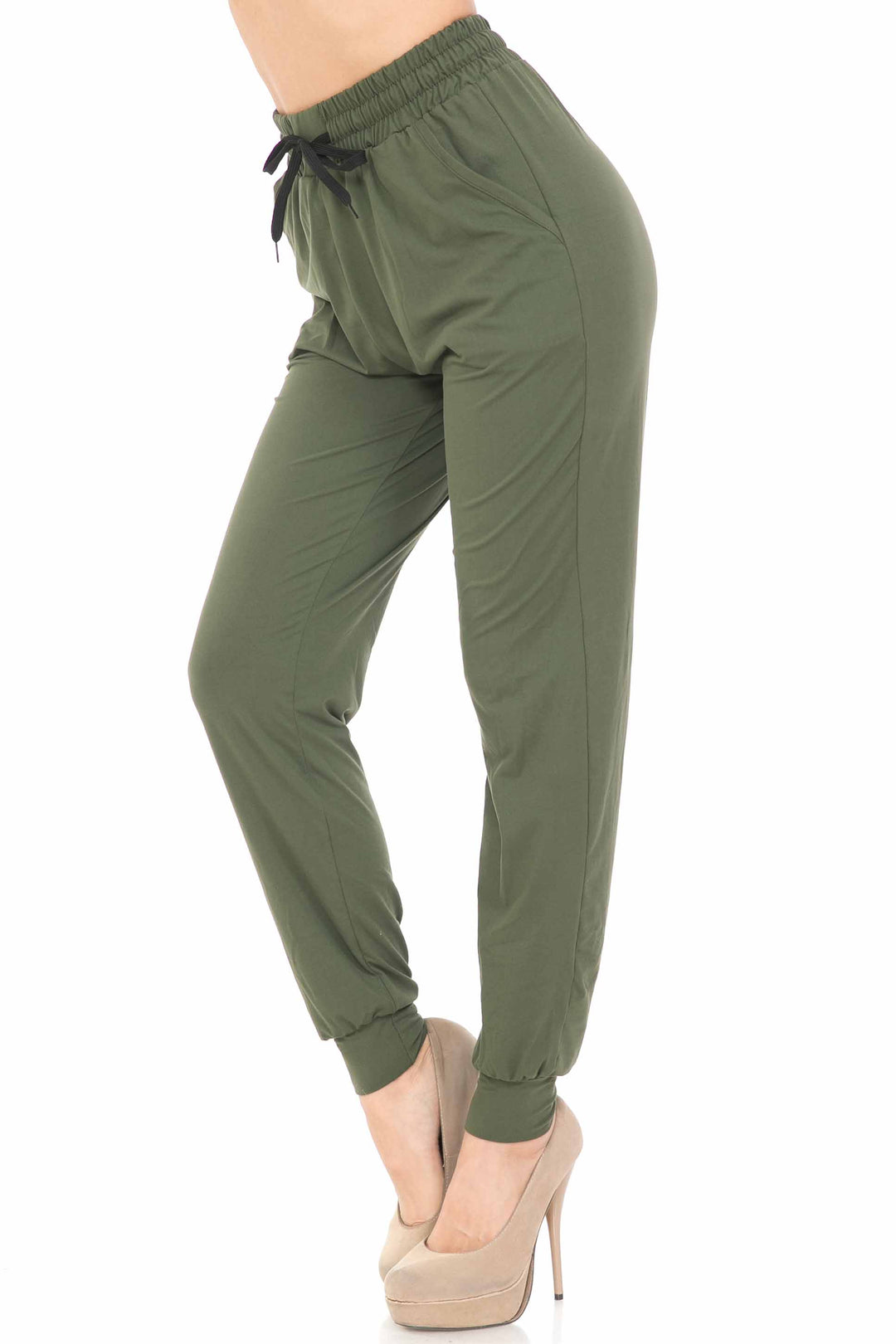 Buttery Soft Solid Basic Olive Joggers - EEVEE