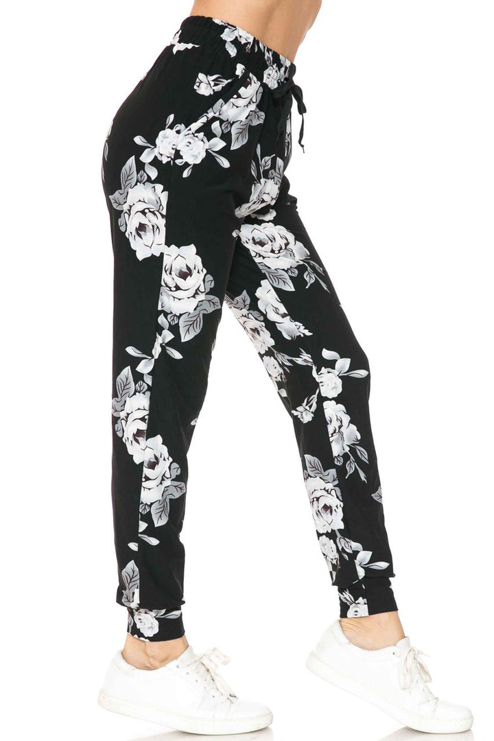 Buttery Soft Jumbo White Rose Joggers