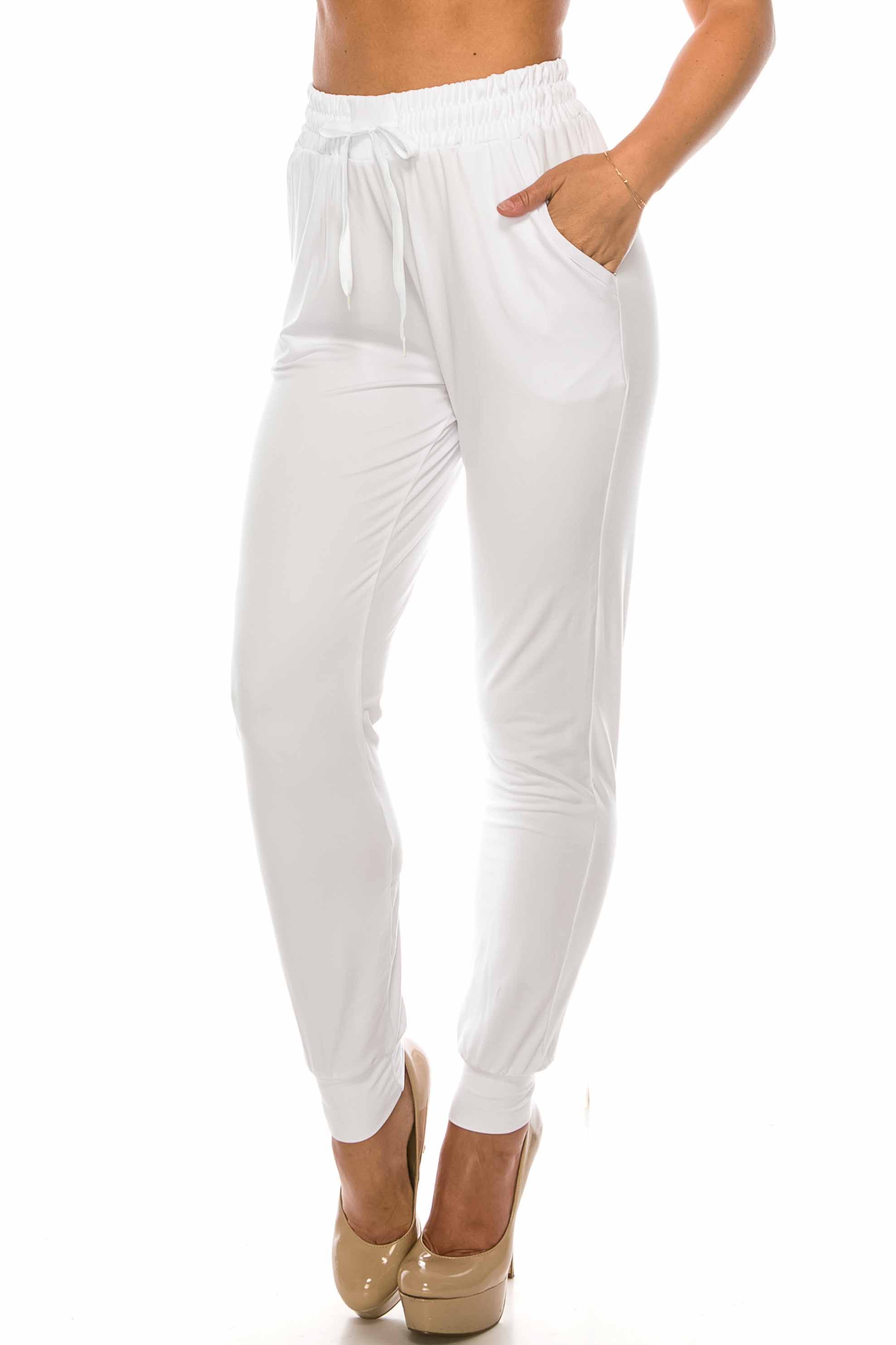 Buttery Soft Solid Basic White Joggers - EEVEE