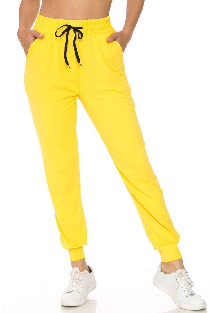 Buttery Soft Solid Basic Yellow Women's Joggers - EEVEE
