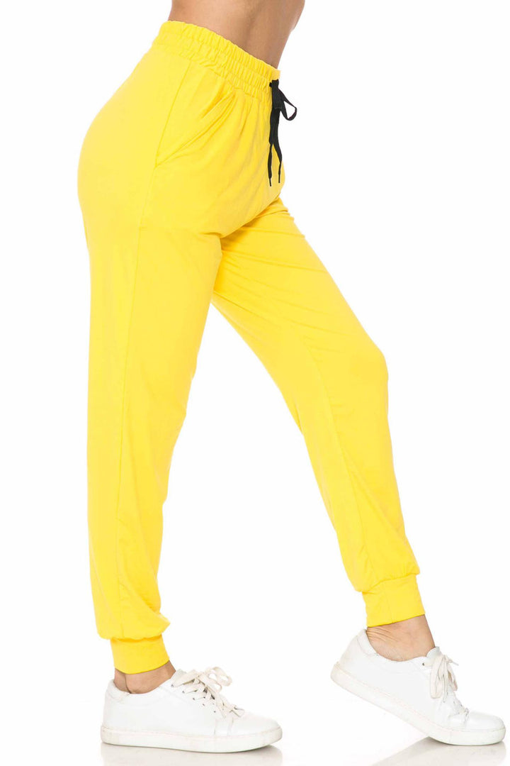 Buttery Soft Solid Basic Yellow Women's Joggers - EEVEE