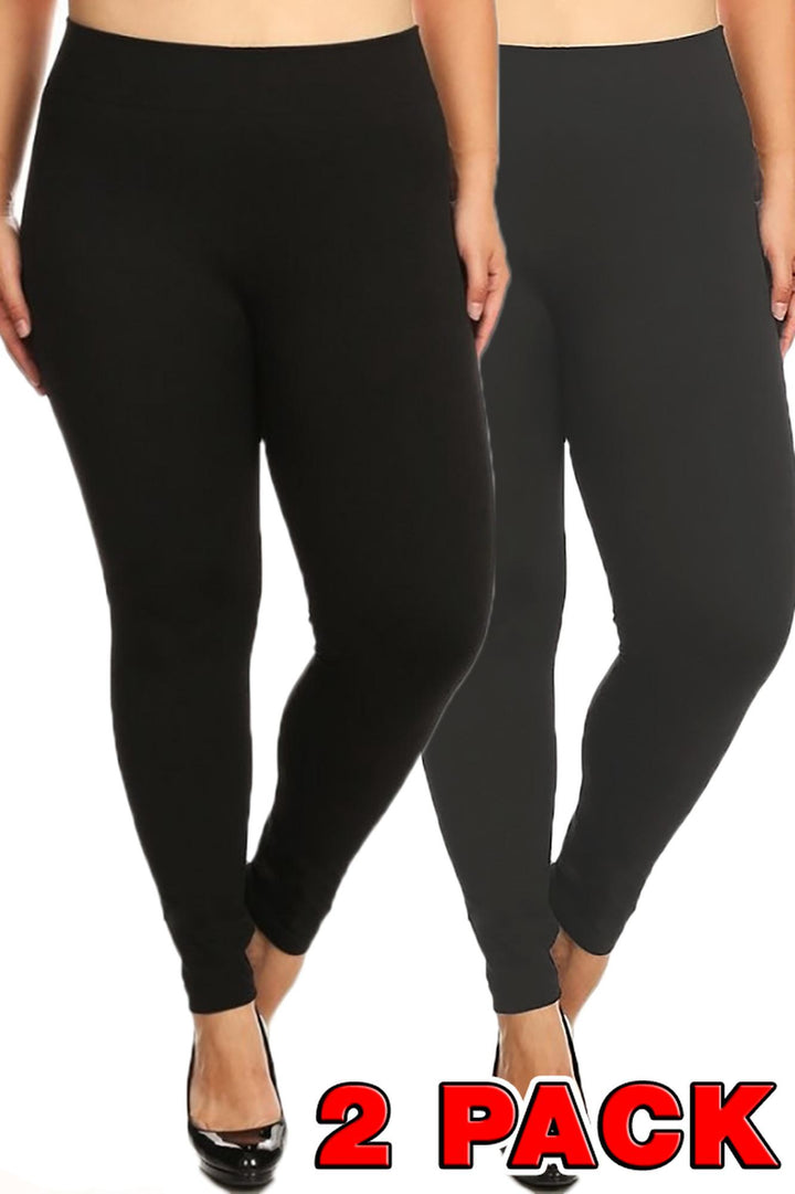 Premium Fit French Terry Plus Size Leggings - Black Charcoal - 2 Pack