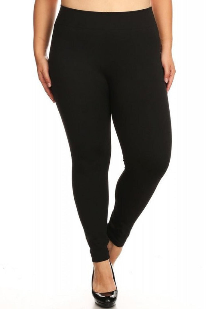 Premium Fit French Terry Plus Size Leggings - Black Charcoal - 2 Pack