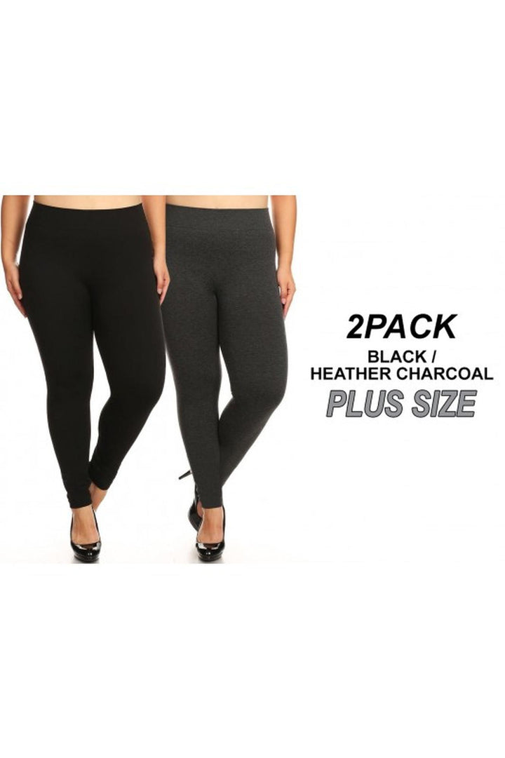 Premium Fit French Terry Plus Size Leggings - Black Charcoal - 2 Pack