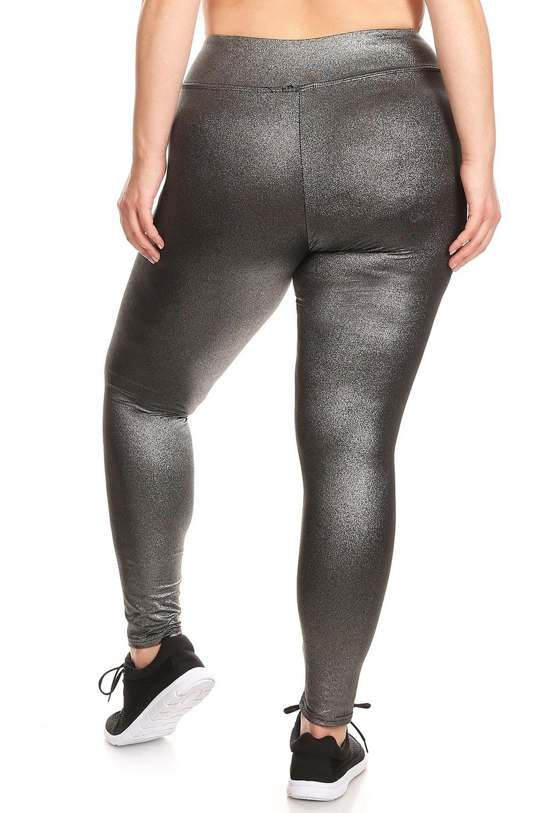High Waisted Metallic Silver Plus Size Sport Leggings