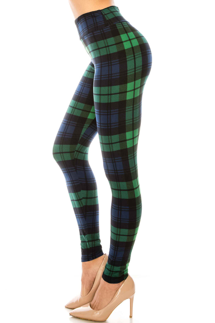 Buttery Smooth Green Plaid High Waisted Leggings