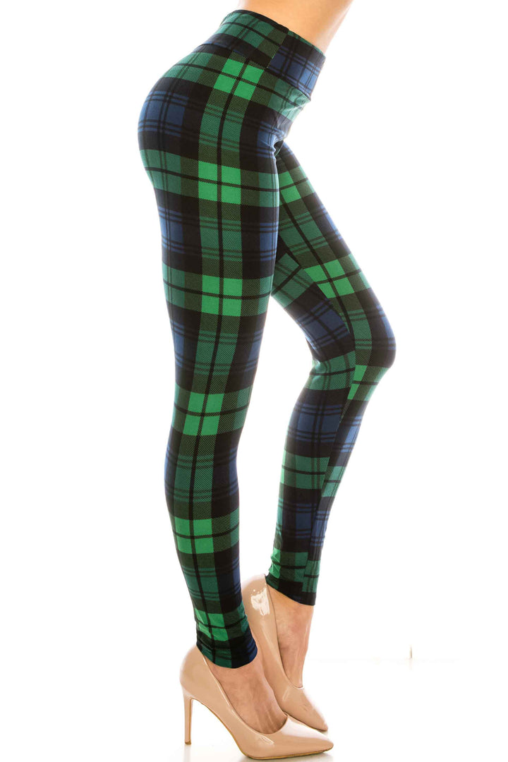Buttery Smooth Green Plaid High Waisted Leggings