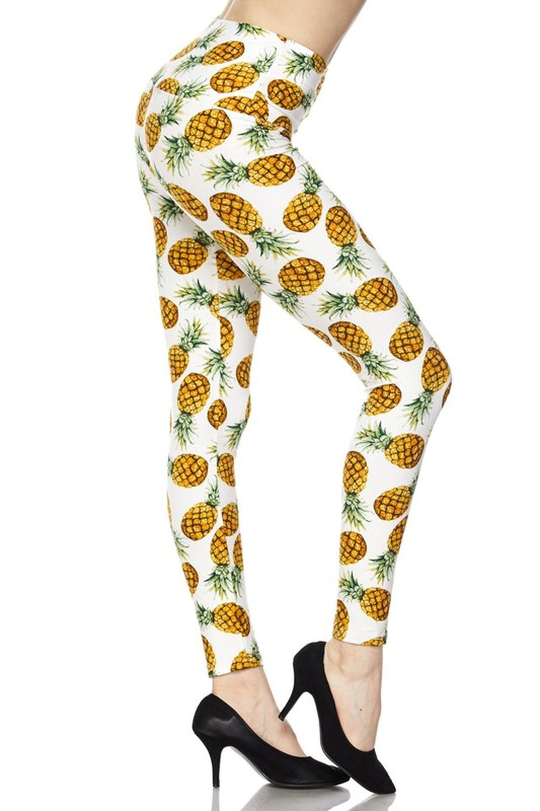 Buttery Smooth High Waisted Ivory Pineapple Plus Size Leggings