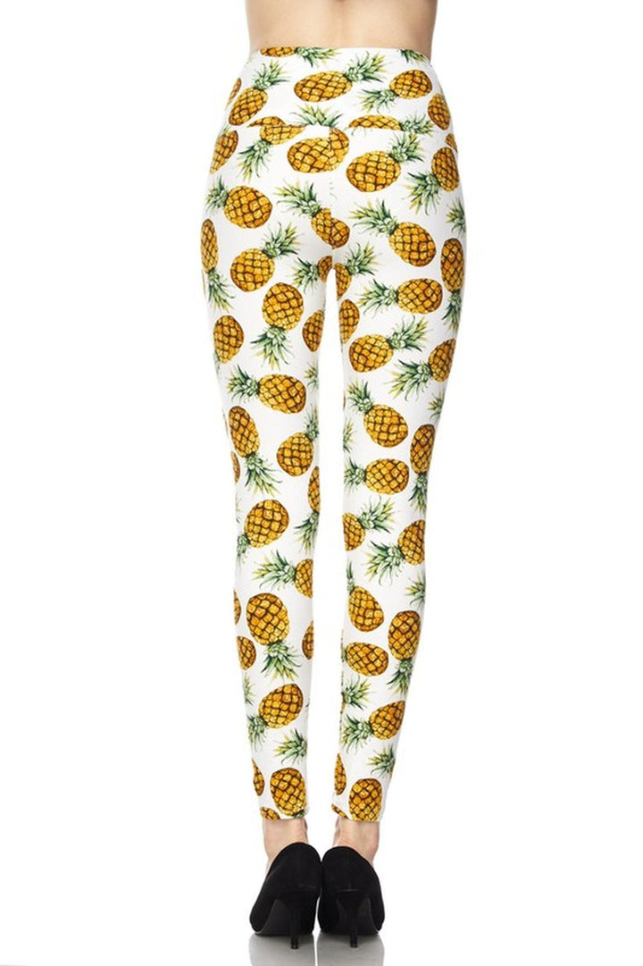 Buttery Smooth High Waisted Ivory Pineapple Plus Size Leggings