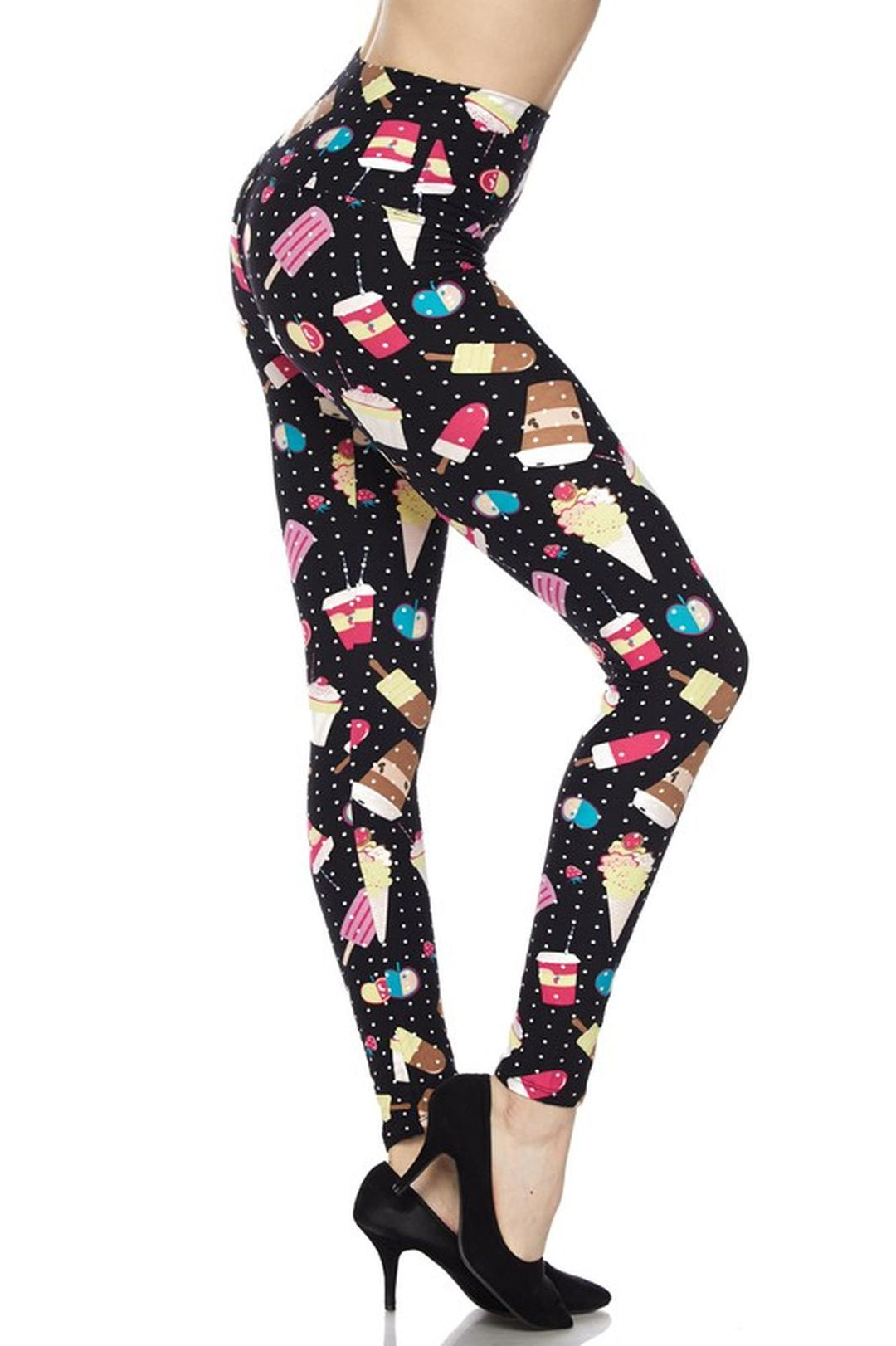 Buttery Smooth Summer Treats High Waisted Leggings - White Mini Dots