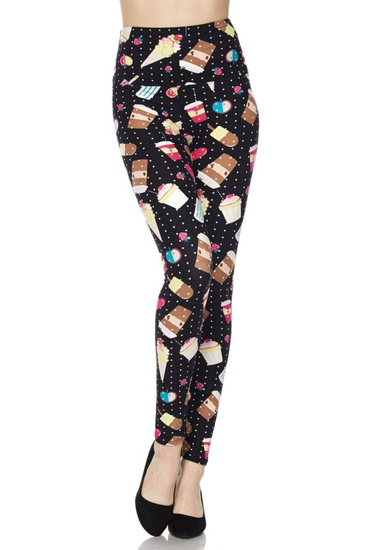 Buttery Smooth Summer Treats High Waisted Leggings - White Mini Dots