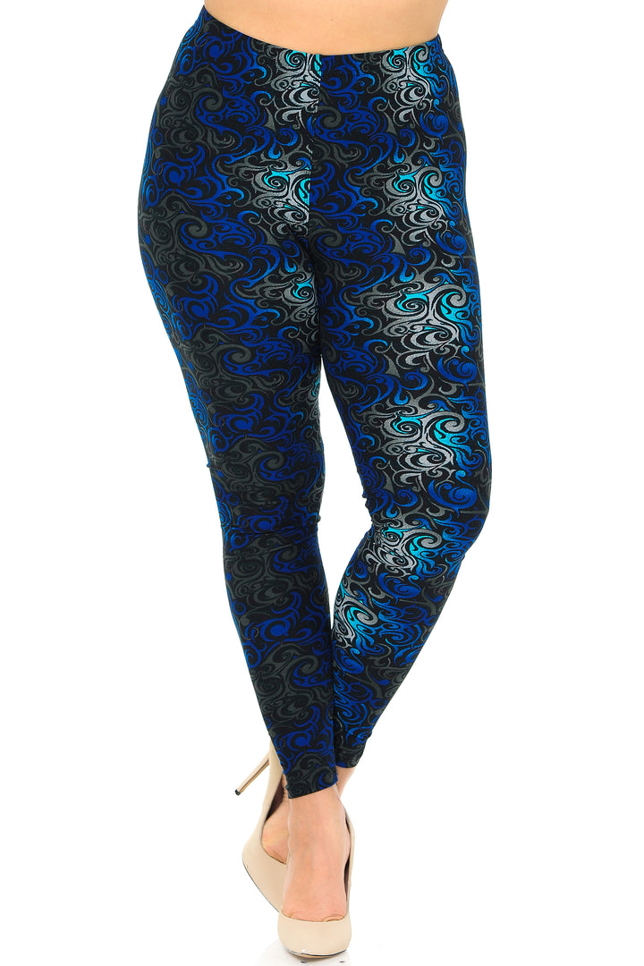 Buttery Smooth Blue Twisted Swirl High Waisted  Plus Size Leggings