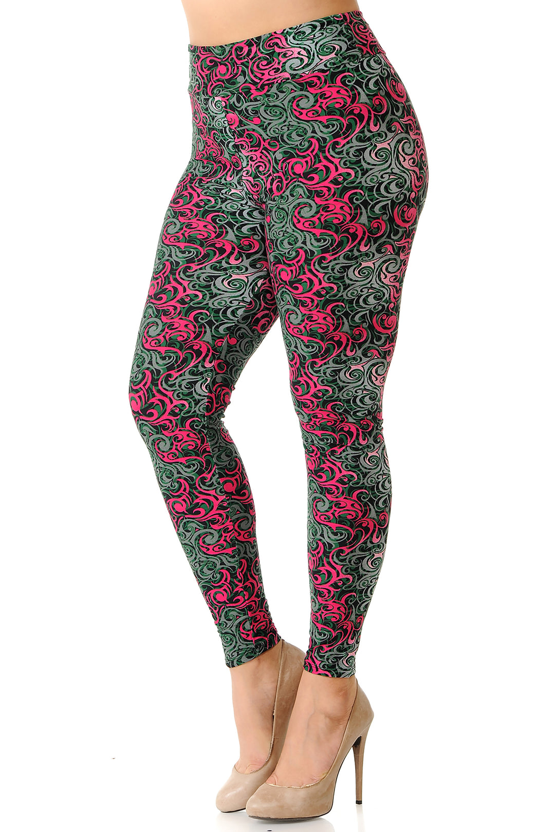 Buttery Smooth Fuchsia Twisted Swirl High Waist Plus Size Leggings
