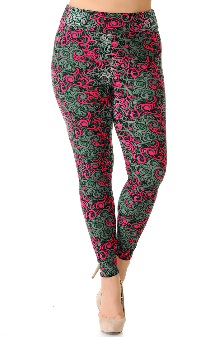 Buttery Smooth Fuchsia Twisted Swirl High Waist Plus Size Leggings