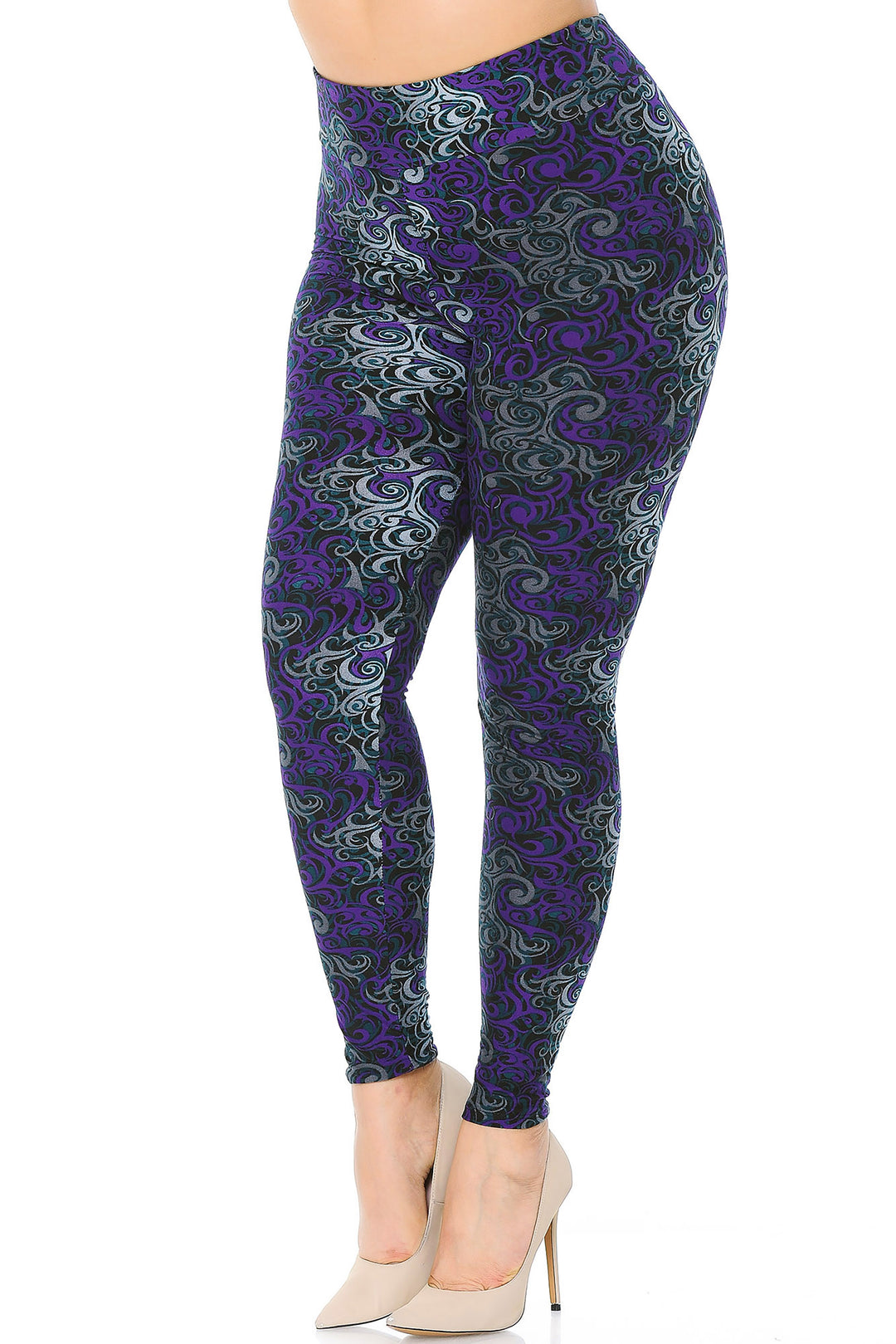 Buttery Smooth Purple Twisted Swirl High Waisted Plus Size Leggings