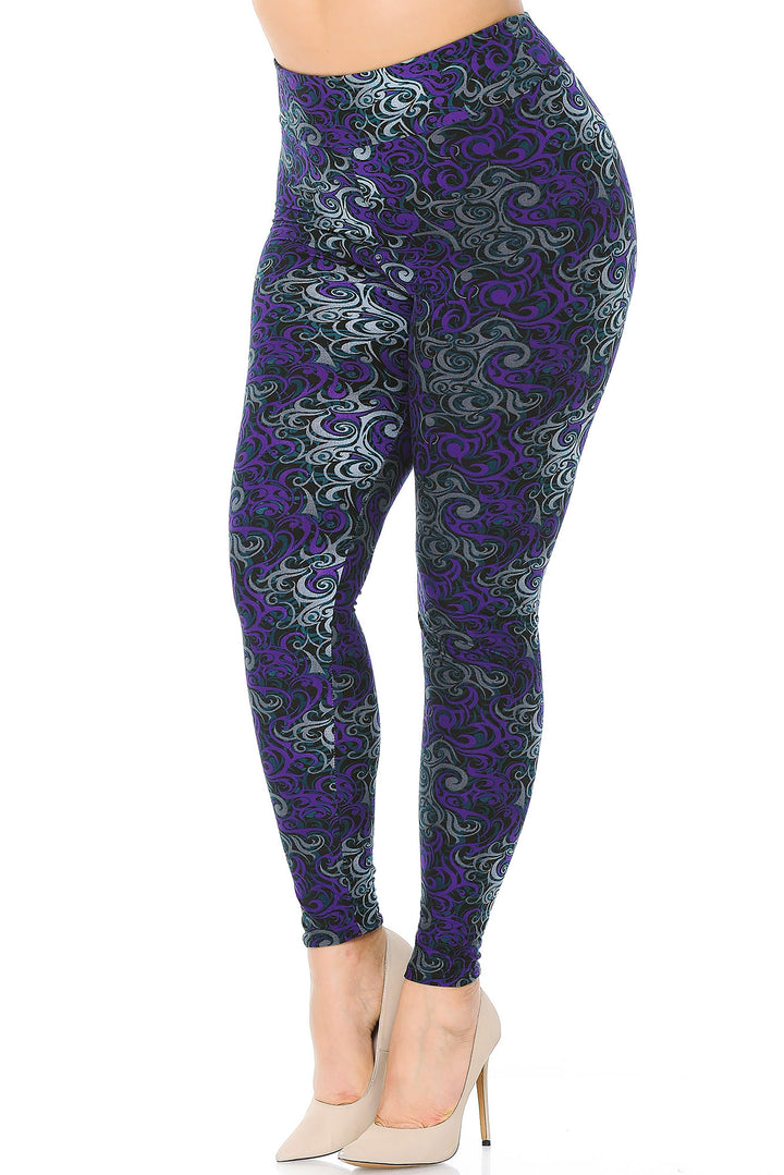 Buttery Smooth Purple Twisted Swirl High Waisted Plus Size Leggings