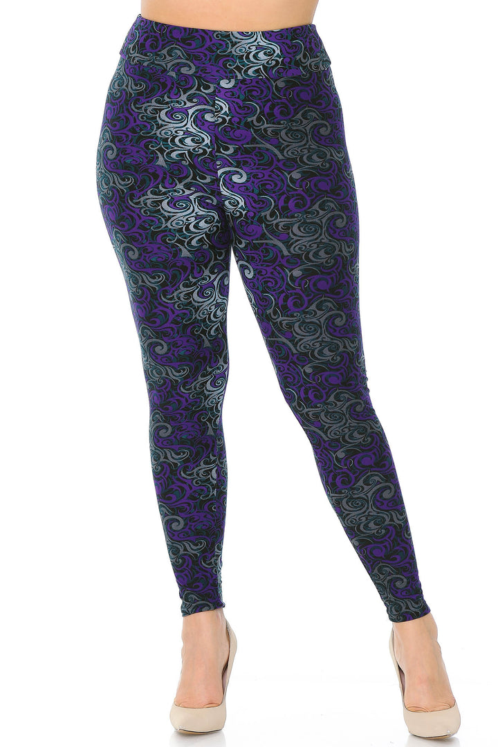 Buttery Smooth Purple Twisted Swirl High Waisted Plus Size Leggings