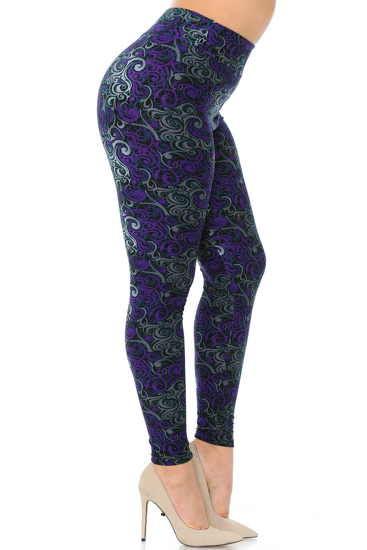 Buttery Smooth Purple Twisted Swirl High Waisted Plus Size Leggings