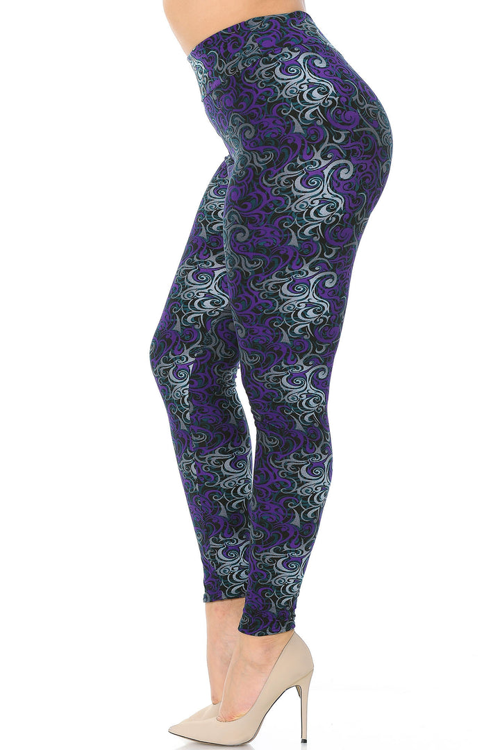 Buttery Smooth Purple Twisted Swirl High Waisted Plus Size Leggings